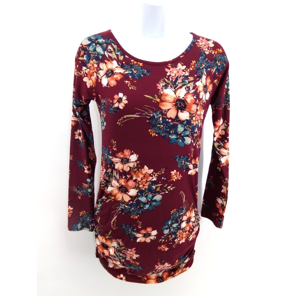 Lollipop Star Small Long Sleeve Tunic Dress floral print maroon